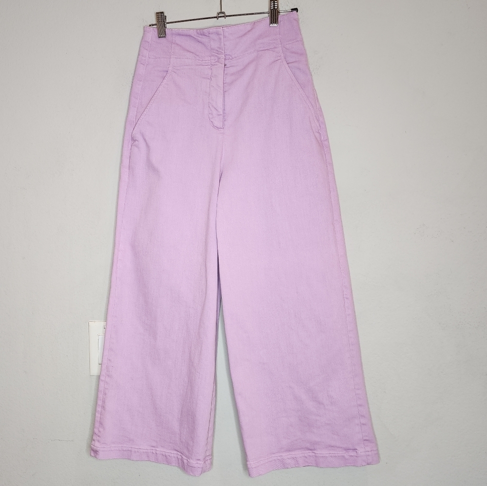 Tibi Wideleg Highrise‎ Crop Denim Pants Size 0 Purple Lilac